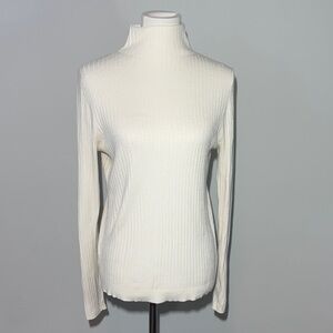 Loft Cream Ivory Ribbed Long Sleeve Mock neck Sweater Women's Large